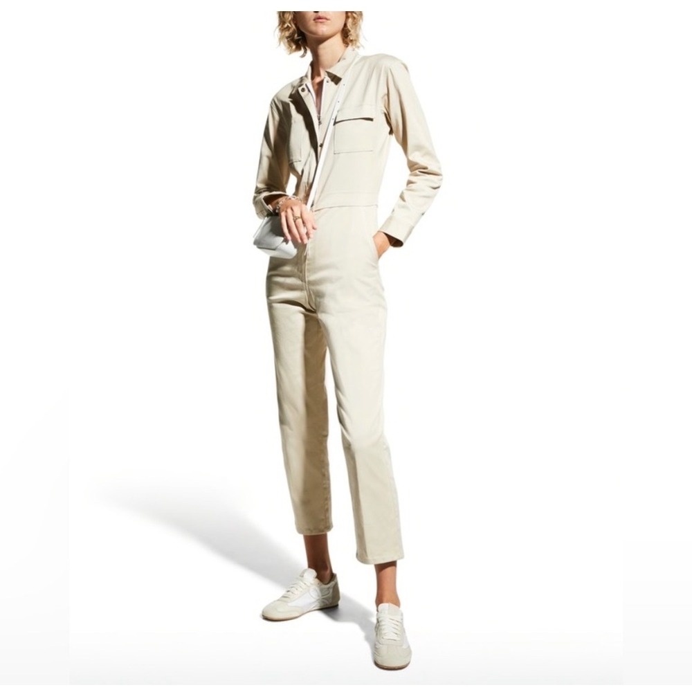 Rivet Utility Tan Khaki Long Sleeve Cotton Twill Jumpsuit Romper Womens Medium
